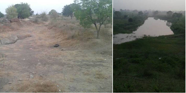 The Akoladev dam before and after desilting